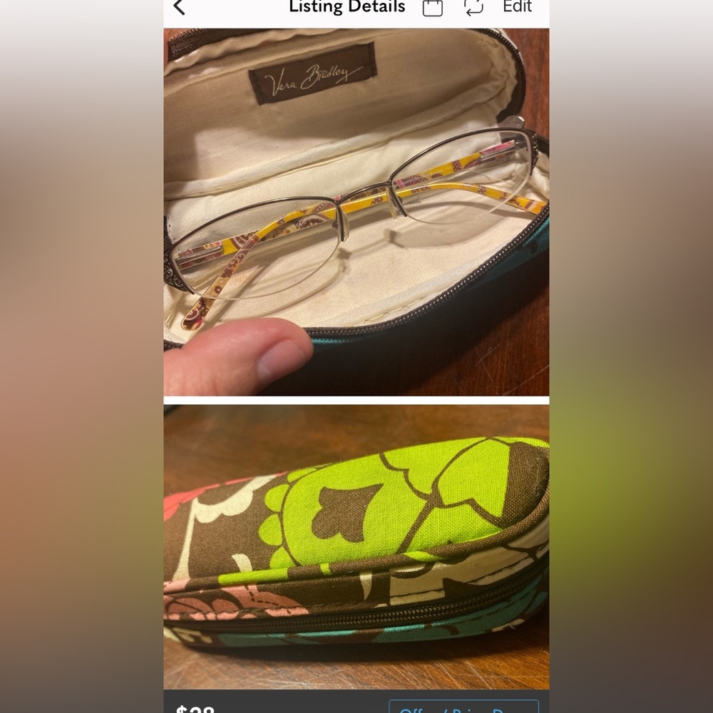 Vera Bradley Glasses and matching Case - Pink, Green, Brown - Picture 2 of 6